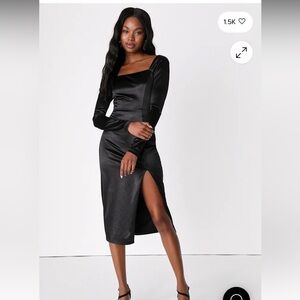 Lulu's Black Satin Midi Dress